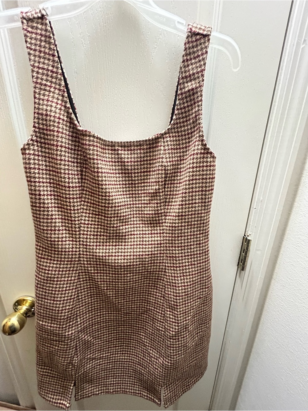 Medium Cider Sleeveless Houndstooth Mini Dress in Brown and Cream